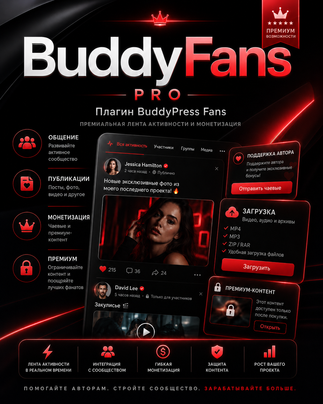 BuddyFans (PRO) — платные посты, загрузка фото и видео и API публикации БаддиПресс