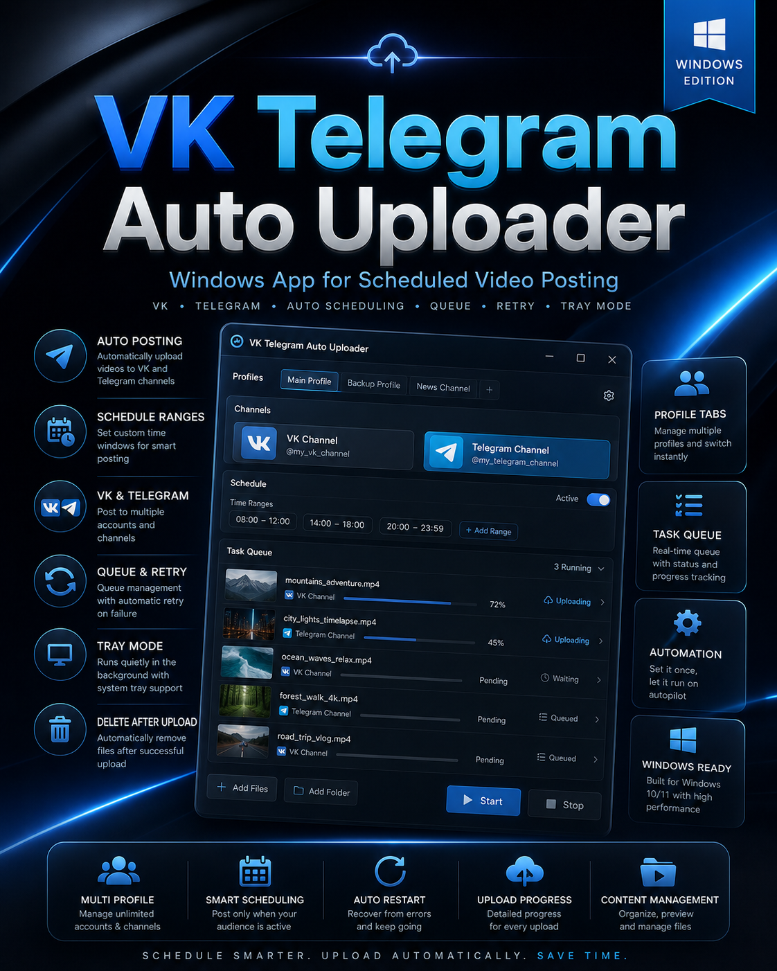 VK, Telegram Auto Uploader — локальная программа для ручной и автоматической загрузки видео во ВКонтакте. — изображение 2